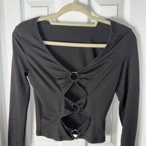 Black Long Sleeve Cut-Out Top